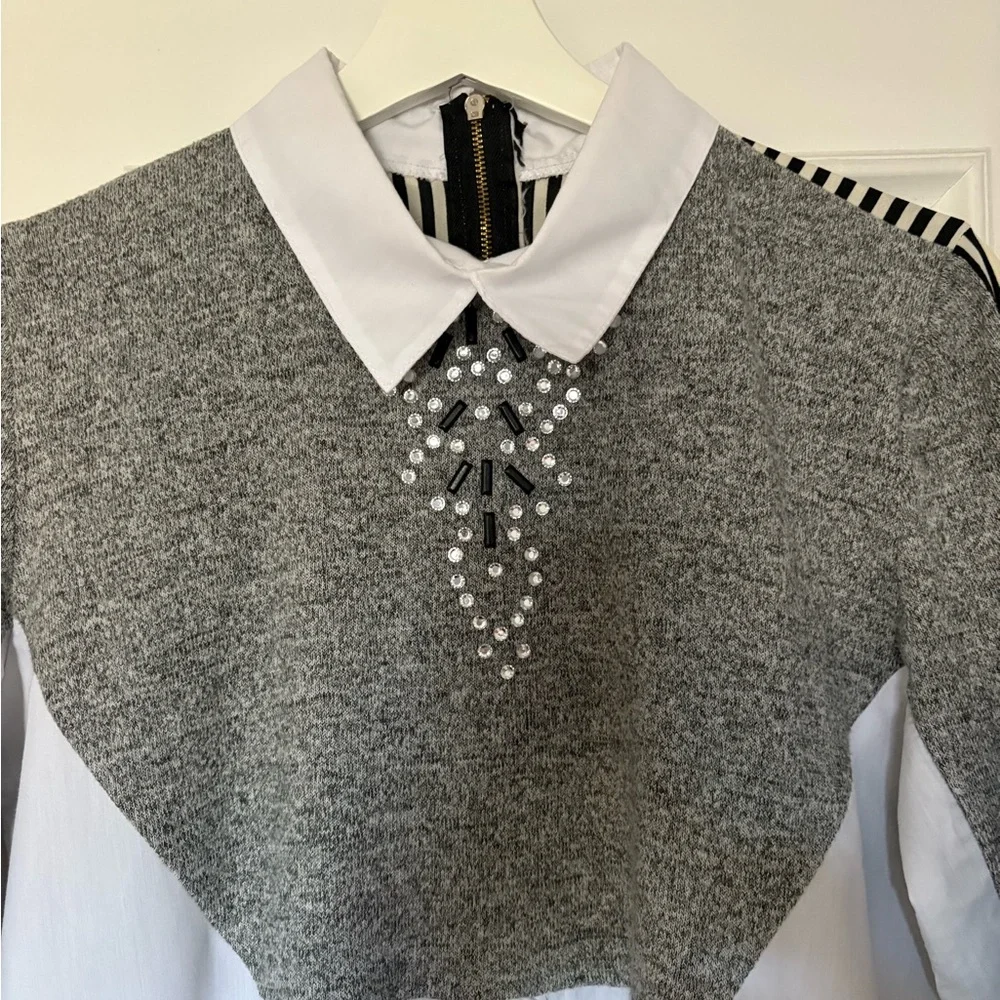 Collared Layered Sweater blouse Top - Picture 6 of 10
